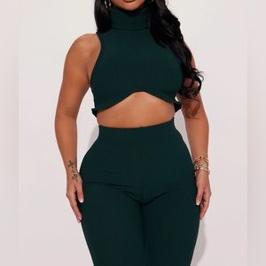 Ribbed Print - 2 Piece Set in Hunter Green